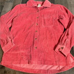 LL Bean Pink Corduroy Shacket Button Front Shirt Jacket Small